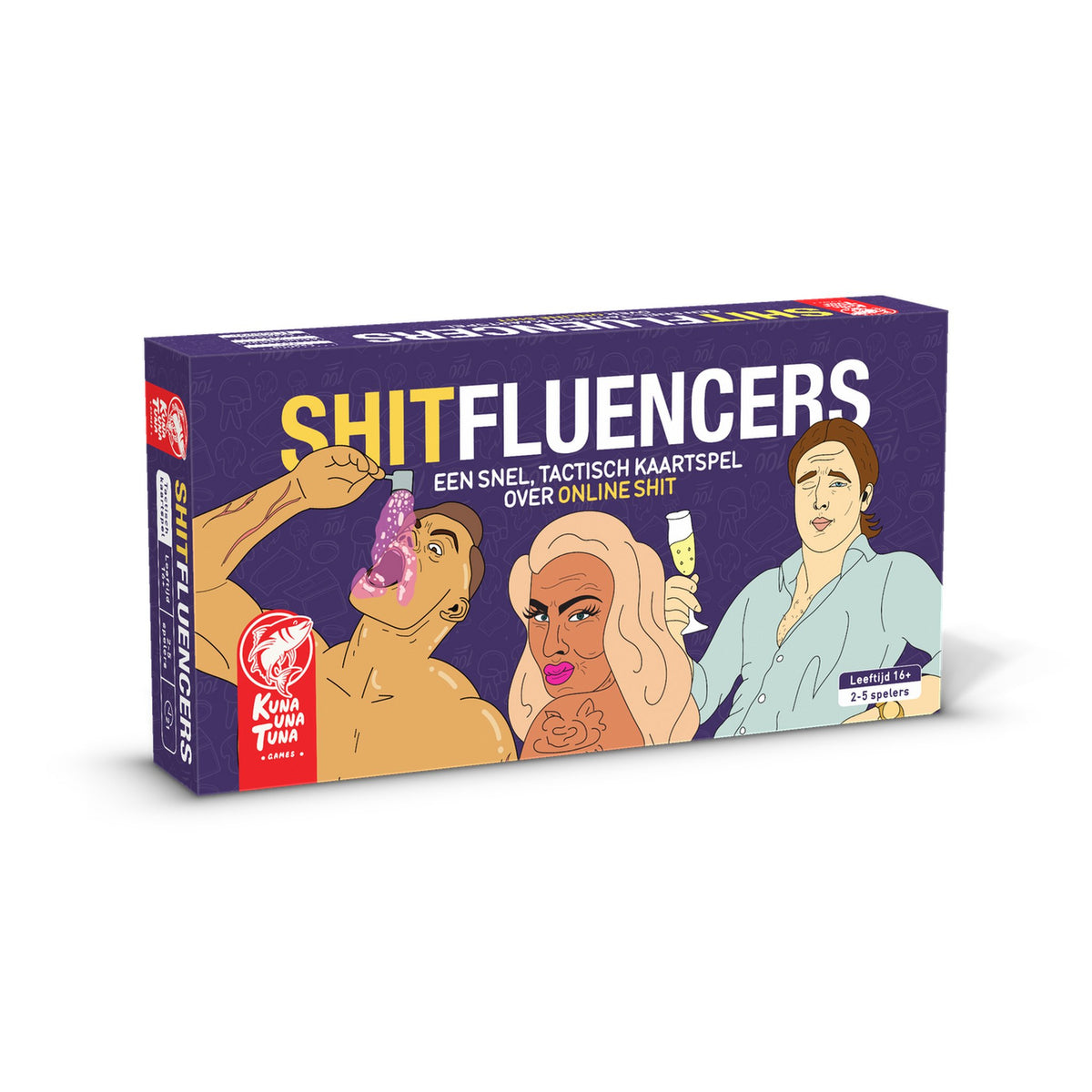 Shitfluencers kaartspel – doos schuin van links