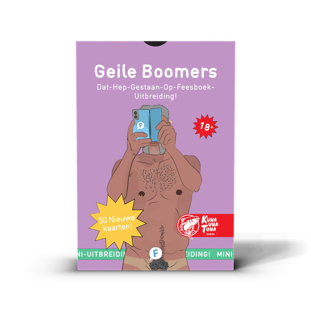 Geile Boomers, uitbreiding voor Dat Hep Gestaan Op Feesboek – voorkant van het doosje