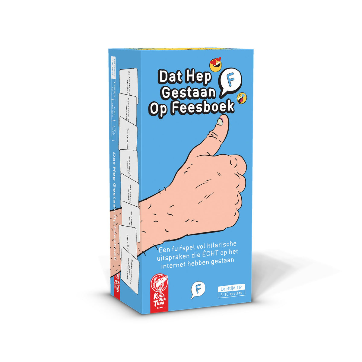 Dat Hep Gestaan Op Feesboek partyspel – doos schuin van links