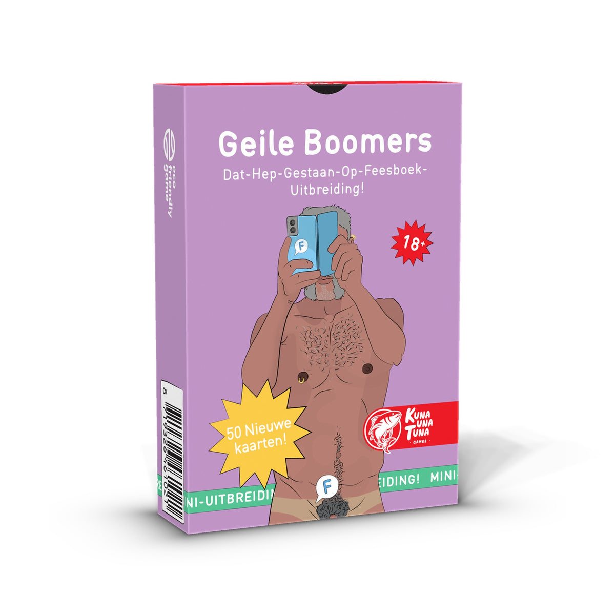 Geile Boomers, uitbreiding voor Dat Hep Gestaan Op Feesboek – doosje schuin van links